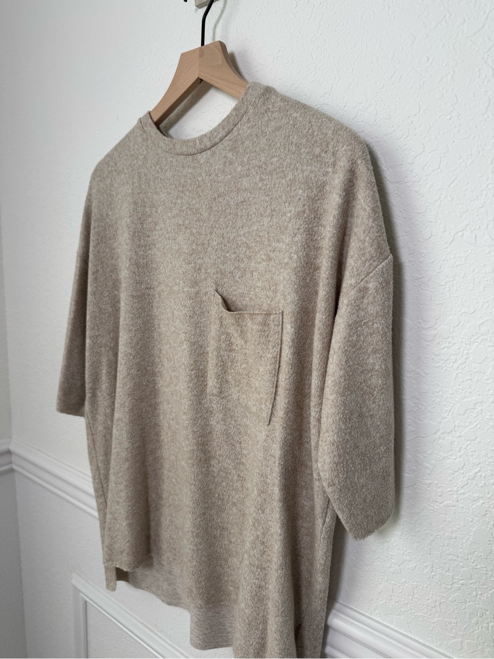Zara Beige Taupe Oversized Soft Knit Pocket Top Size S